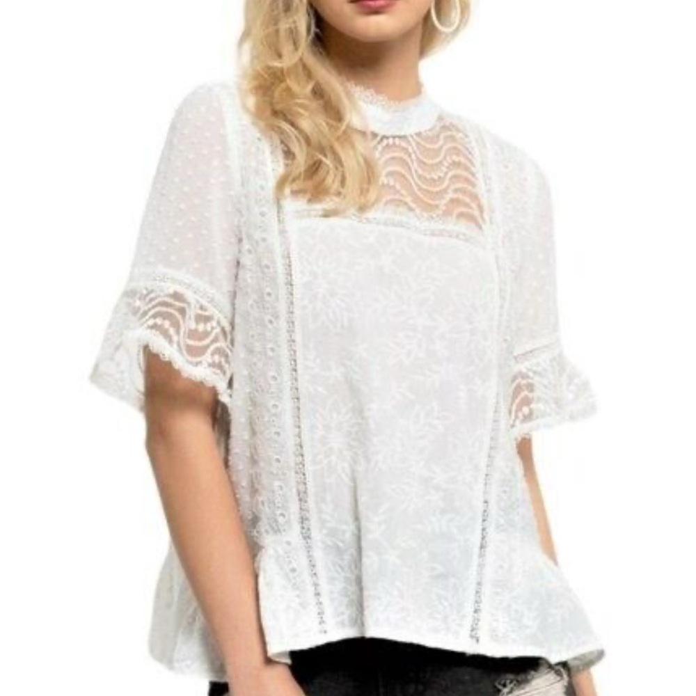 POL Small White Lace & Swiss Dot Blouse Top ~ Classic Fairy Bride Cottage